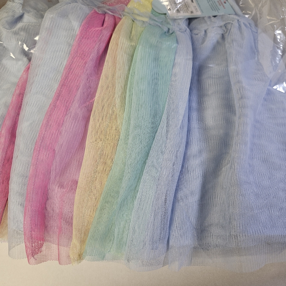 Cat & Jack Light Blue Rainbow Tulle Dress with Pink Yellow Green Panels - Picture 2 of 5